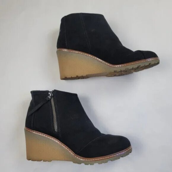 Toms Avery Black Suede Wedge Ankle Boots - Stylish Comfort Booties for Women - Picture 8 of 10